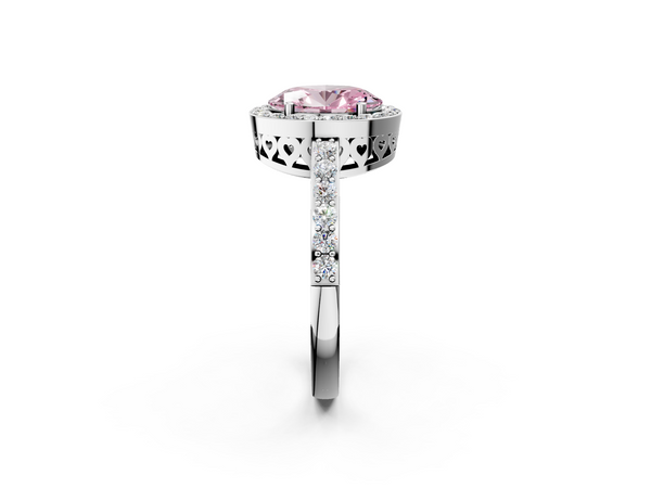 Platinum Fancy Pink Oval  Halo Diamond Pavé Band Ring with Prong Setting