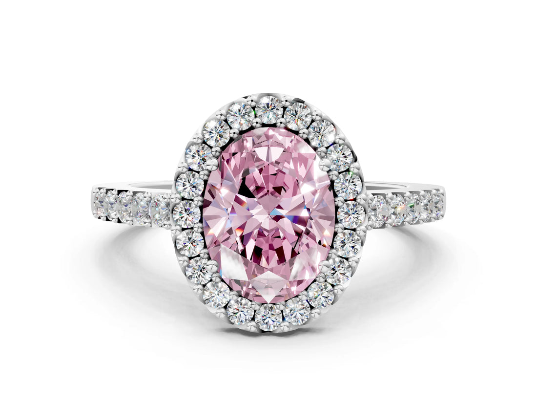 White gold Fancy Pink Oval  Halo Diamond Pavé Solitaire Ring_45