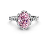 White gold Fancy Pink Oval  Halo Diamond Pave Band Ring with Four-Prong Setting_15