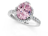 White gold Fancy Pink Oval  Halo Diamond Pave Band Ring with Four-Prong Setting_16