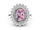 White gold Fancy Pink Oval  Halo Diamond Ring with Milgrain Edge and Round Prong Setting_37