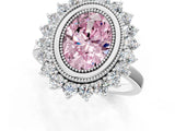 White gold Fancy Pink Oval  Halo Diamond Ring with Milgrain Edge and Round Prong Setting_39