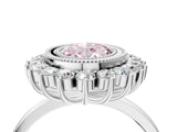 White gold Fancy Pink Oval  Halo Diamond Ring with Milgrain Edge and Round Prong Setting_41