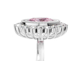White gold Fancy Pink Oval  Halo Diamond Ring with Milgrain Edge and Round Prong Setting_43