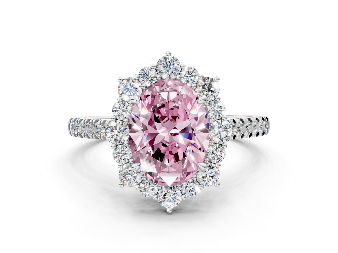 White gold Fancy Pink Oval  Halo Diamond Ring with Pavé Band and Prong Setting_37