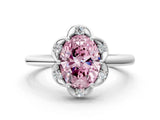 White gold Fancy Pink Oval  Halo Diamond Ring with Round Cluster Setting, Solitaire Band, and Four-Prong Setting_88
