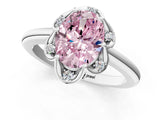 White gold Fancy Pink Oval  Halo Diamond Ring with Round Cluster Setting, Solitaire Band, and Four-Prong Setting_89