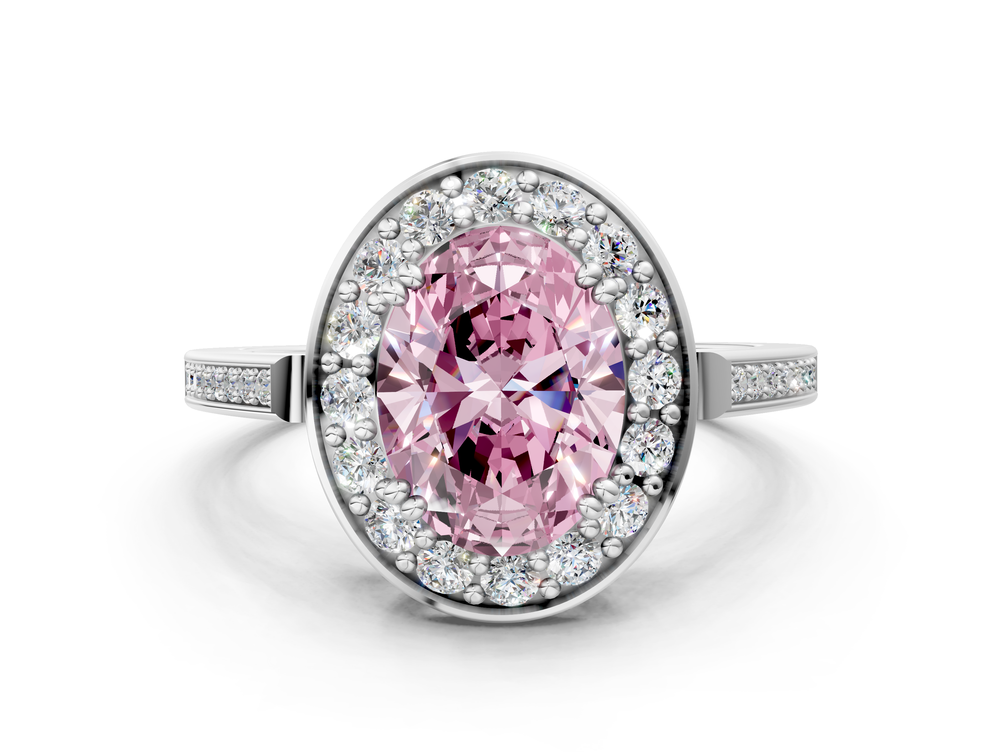 White gold Fancy Pink Oval  Halo Diamond Ring with Split Shank and Four-Prong Setting_45