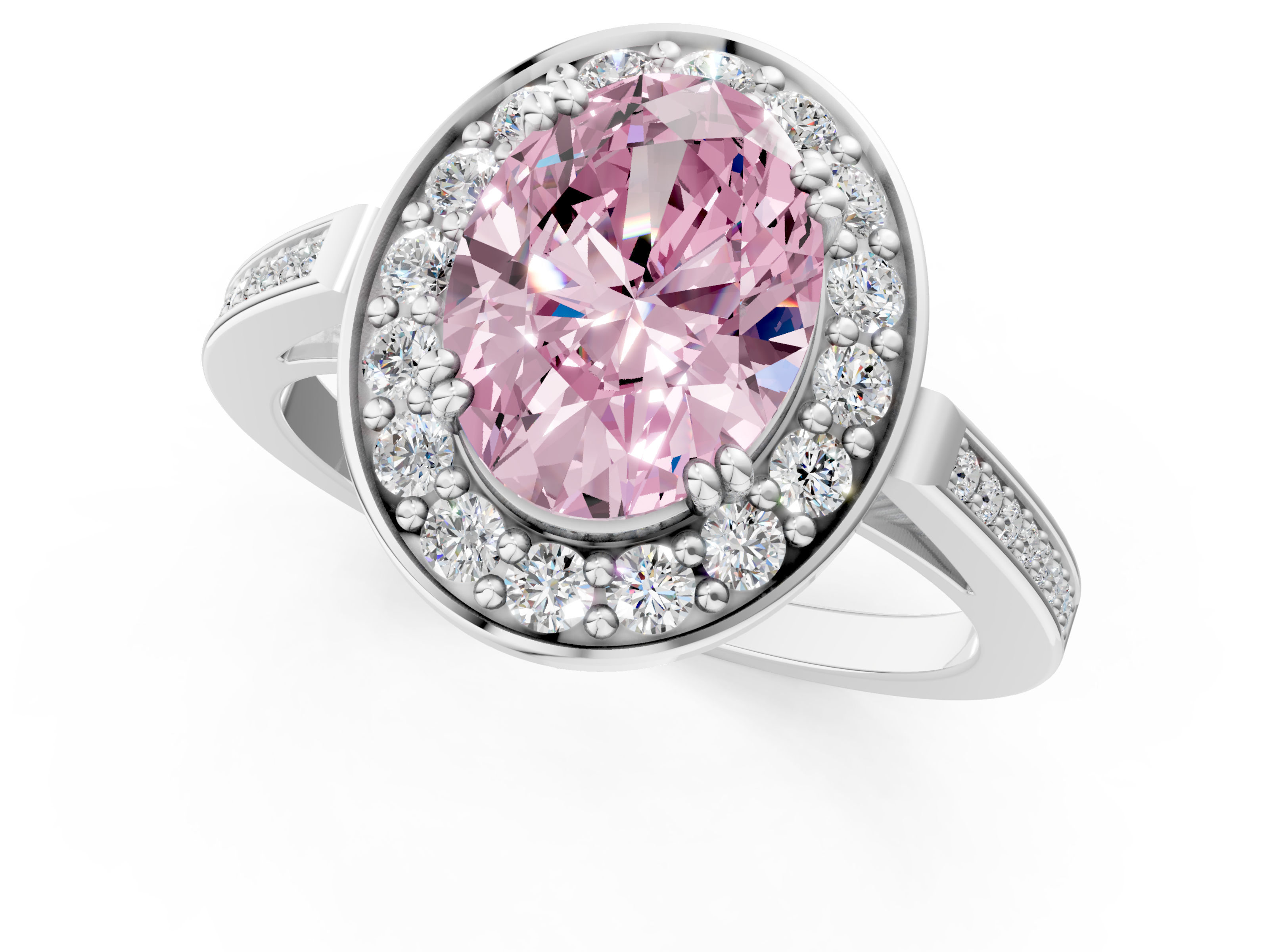 White gold Fancy Pink Oval  Halo Diamond Ring with Split Shank and Four-Prong Setting_46