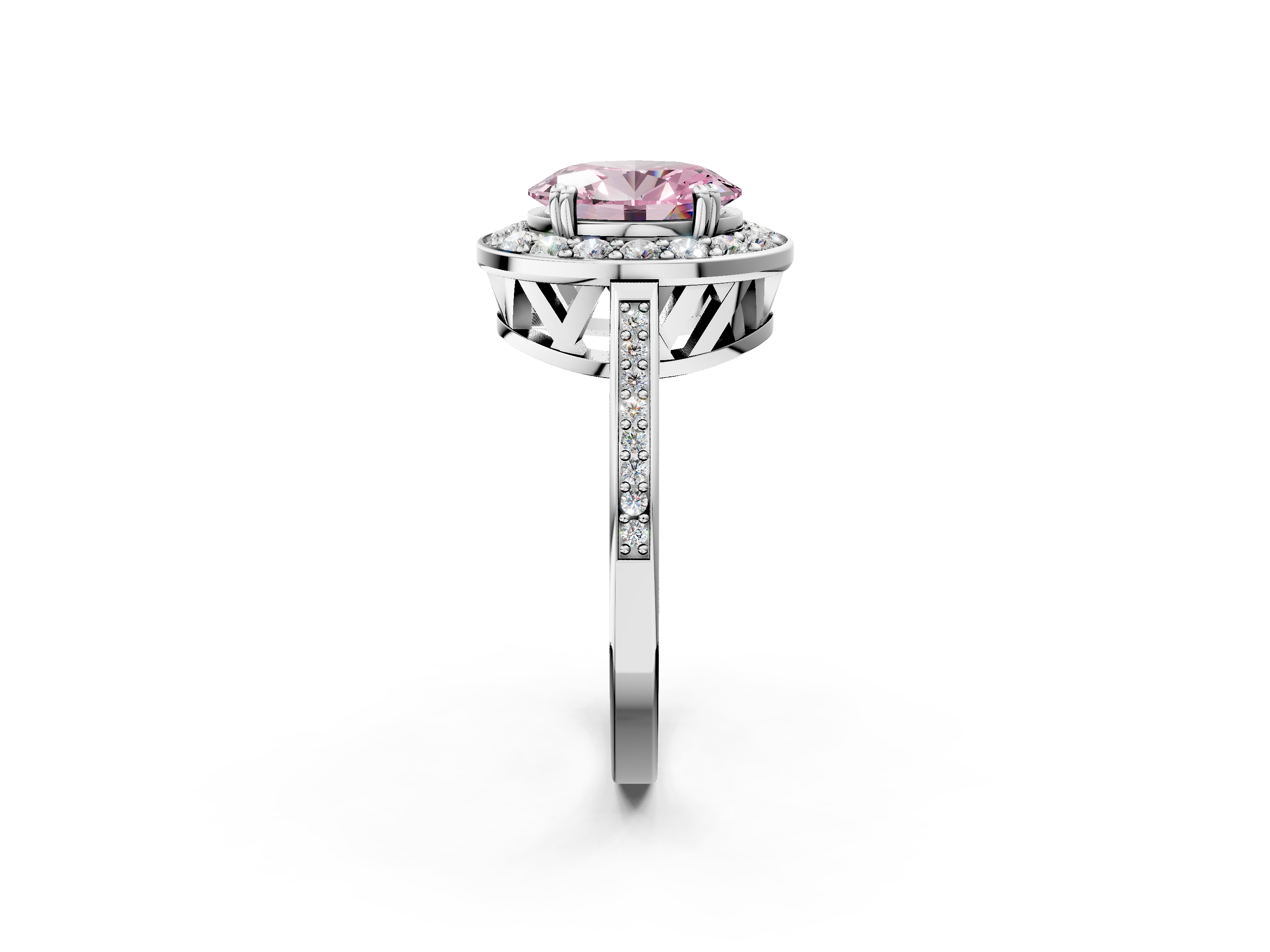 White gold Fancy Pink Oval  Halo Diamond Ring with Split Shank and Four-Prong Setting_47