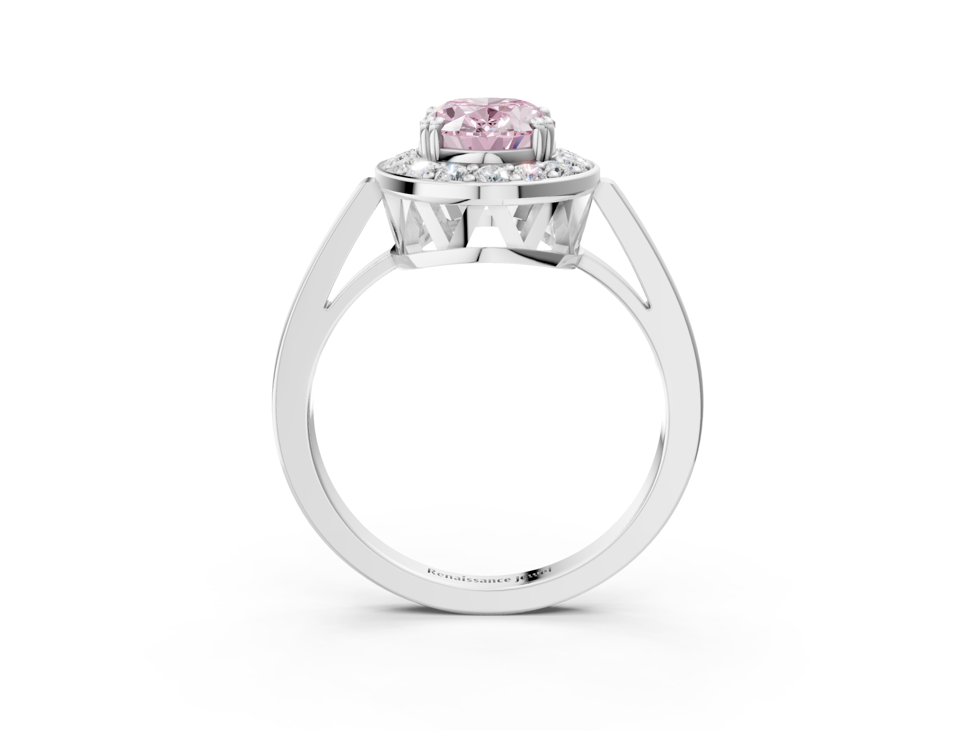 White gold Fancy Pink Oval  Halo Diamond Ring with Split Shank and Four-Prong Setting_48
