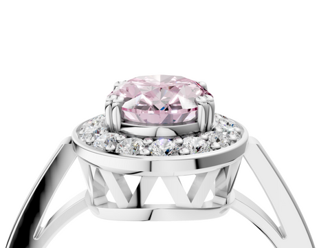 White gold Fancy Pink Oval  Halo Diamond Ring with Split Shank and Four-Prong Setting_49