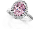 White gold Fancy Pink Oval  Halo Diamond Solitaire with Pavé Band and Four-Prong Setting_100