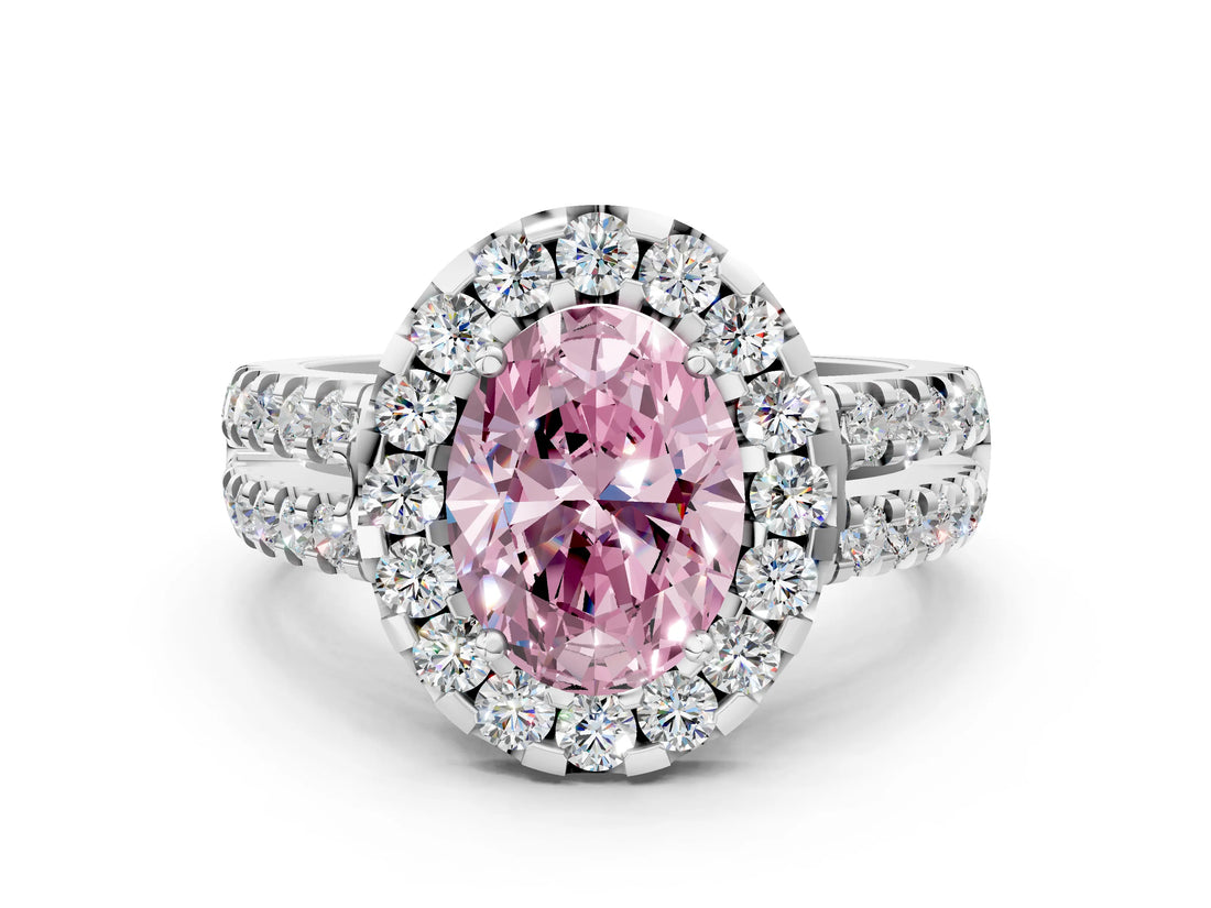 White gold Fancy Pink Oval  Halo Diamond Split Shank Engagement Ring with Prong Setting_45