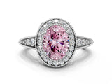 White gold Fancy Pink Oval  Halo Diamond Split Shank Ring with Milgrain Detail_49