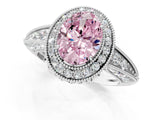 White gold Fancy Pink Oval  Halo Diamond Split Shank Ring with Milgrain Detail_49