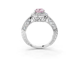 White gold Fancy Pink Oval  Halo Diamond Split Shank Ring with Milgrain Detail_51