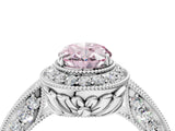 White gold Fancy Pink Oval  Halo Diamond Split Shank Ring with Milgrain Detail_53