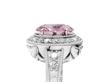White gold Fancy Pink Oval  Halo Diamond Split Shank Ring with Milgrain Detail_53