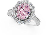 White gold Fancy Pink Oval  Halo Milgrain Pave Diamond Ring with Four-Prong Setting 2