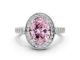 White gold Fancy Pink Oval  Halo Milgrain Solitaire with Bezel Set Side Stones and Pave Band_32