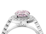 White gold Fancy Pink Oval  Halo Milgrain Solitaire with Bezel Set Side Stones and Pave Band_36