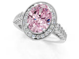 White gold Fancy Pink Oval  Halo Milgrain Solitaire with Bezel Set Side Stones and Pave Band_38