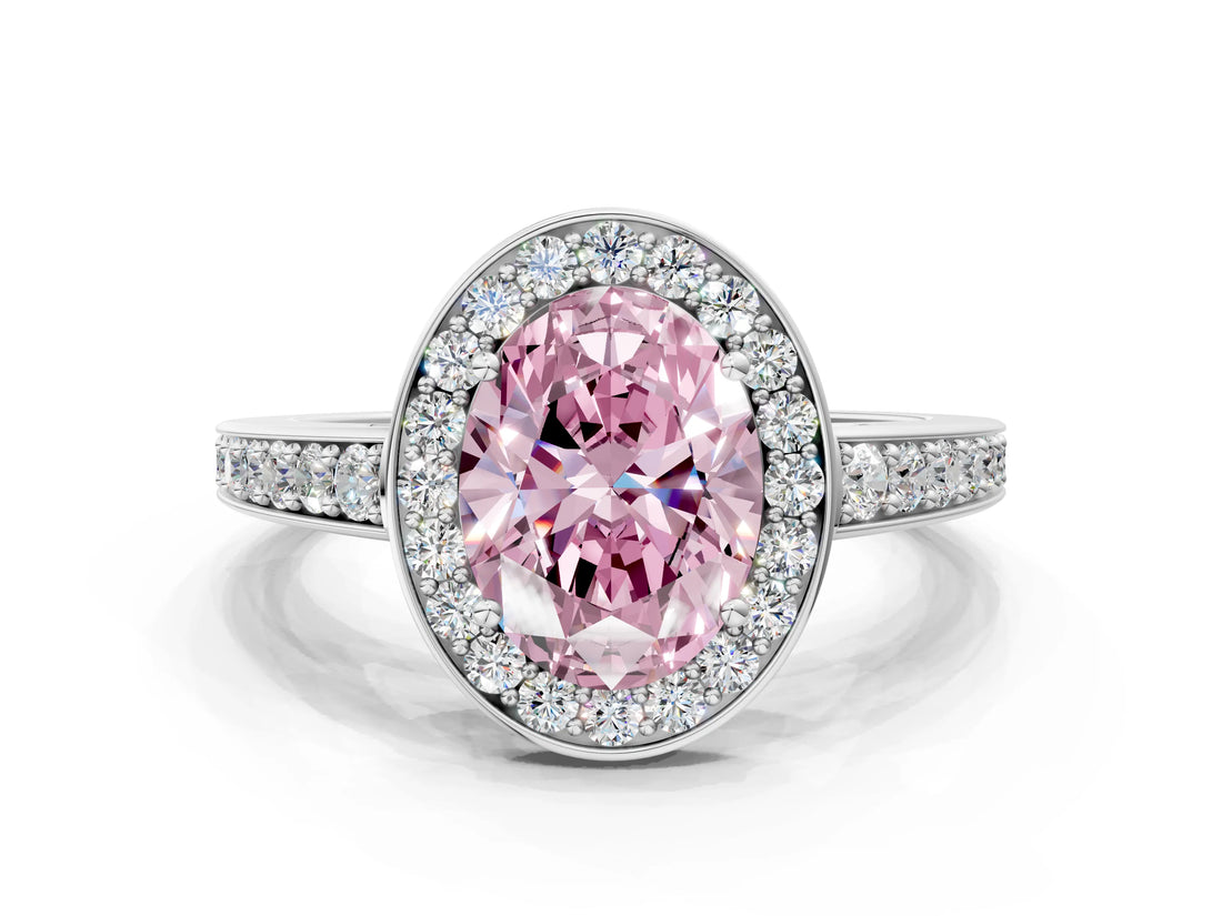 White gold Fancy Pink Oval  Halo Pavé Diamond Engagement Ring with Bezel Setting_49