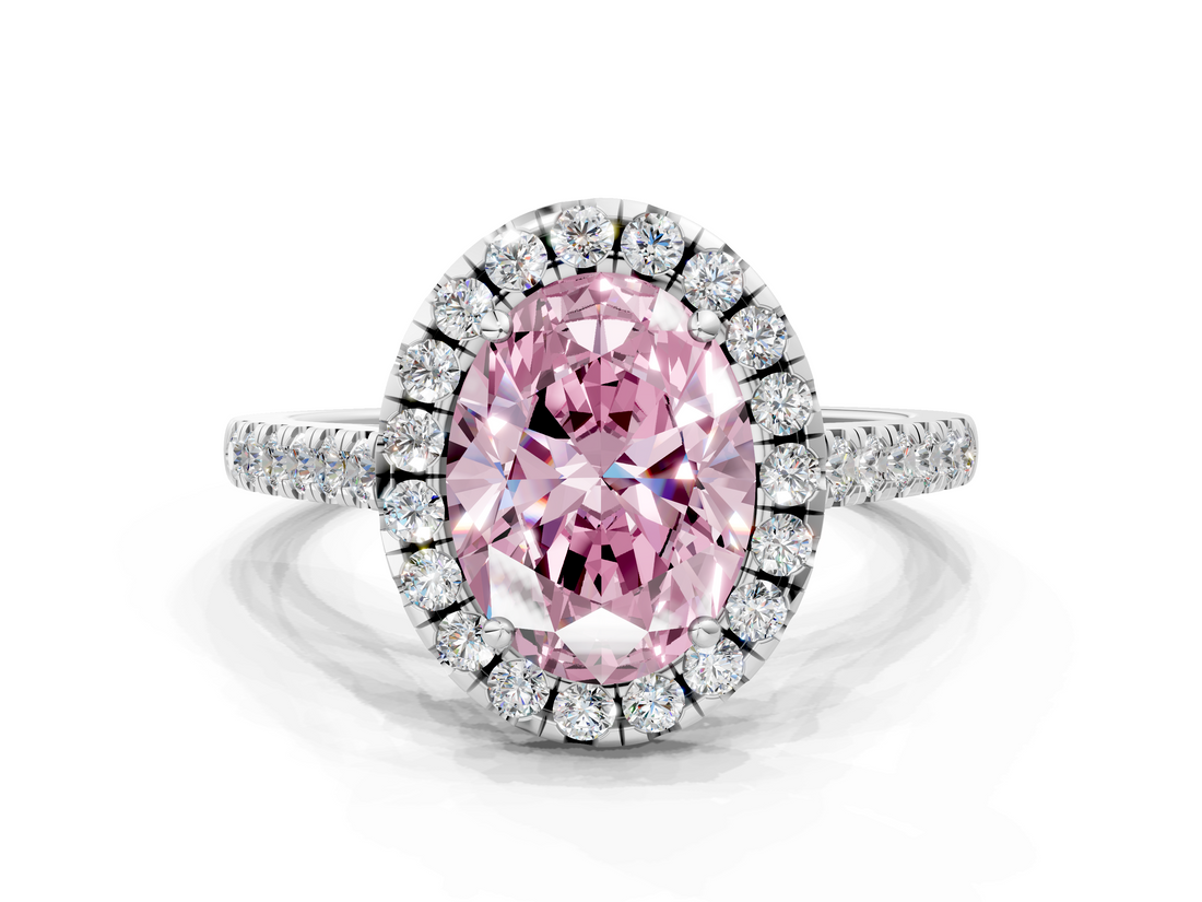 White gold Fancy Pink Oval  Halo Pavé Diamond Engagement Ring with Four-Prong Setting_3
