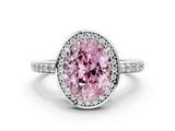 White gold Fancy Pink Oval  Halo Pave Band Solitaire Ring with Prong Setting_65