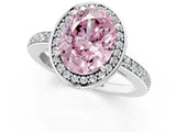 White gold Fancy Pink Oval  Halo Pave Band Solitaire Ring with Prong Setting_66