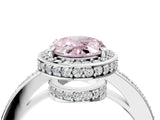 White gold Fancy Pink Oval  Halo Pave Band Solitaire Ring with Prong Setting_70