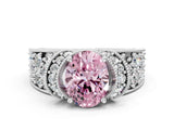 White gold Fancy Pink Oval  Halo Pave Diamond Engagement Ring with Milgrain Detailing_47