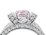 White gold Fancy Pink Oval  Halo Pave Diamond Engagement Ring with Milgrain Detailing_53