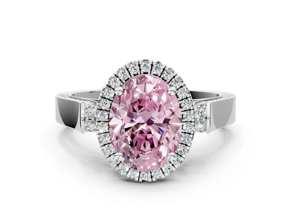 Platinum Fancy Pink Oval  Halo Pave Split Shank Prong Setting Ring