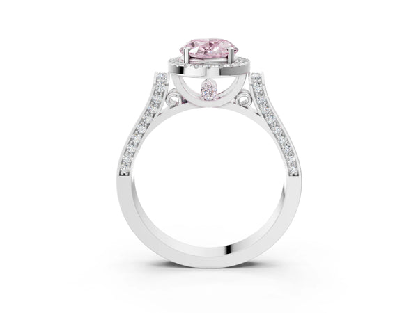 Platinum Fancy Pink Oval  Halo Pave Split Shank Prong Setting Ring