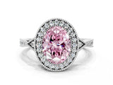 White gold Fancy Pink Oval  Halo Round Diamond Milgrain Pave Engagement Ring_15