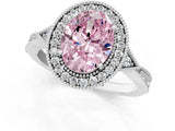 White gold Fancy Pink Oval  Halo Round Diamond Milgrain Pave Engagement Ring_16