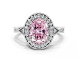 White gold Fancy Pink Oval  Halo Round Diamond Milgrain Pave Engagement Ring_27