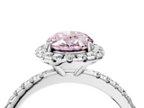 White gold Fancy Pink Oval  Halo Round Diamond Pavé Band Four-Prong Ring_7