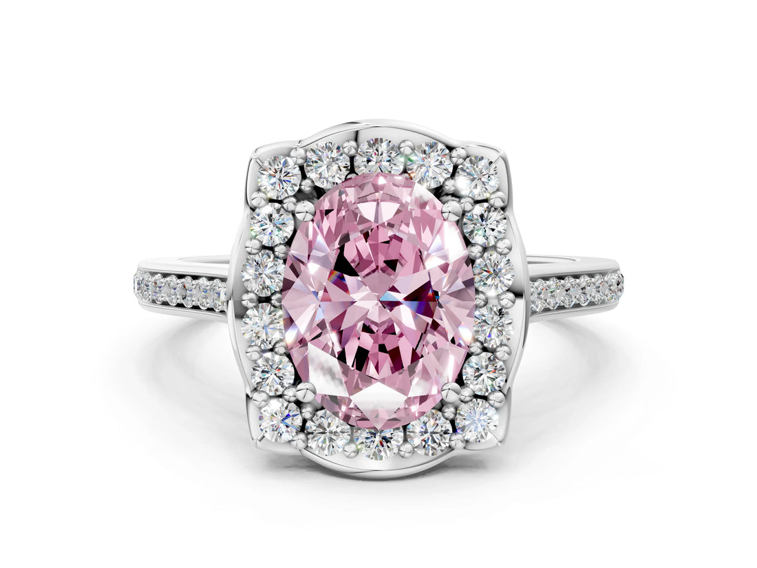White gold Fancy Pink Oval  Halo Round Diamond Pave Band with Four-Prong Setting_50