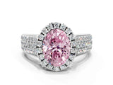White gold Fancy Pink Oval  Halo Round Diamond Pave Band with Prong Setting 1