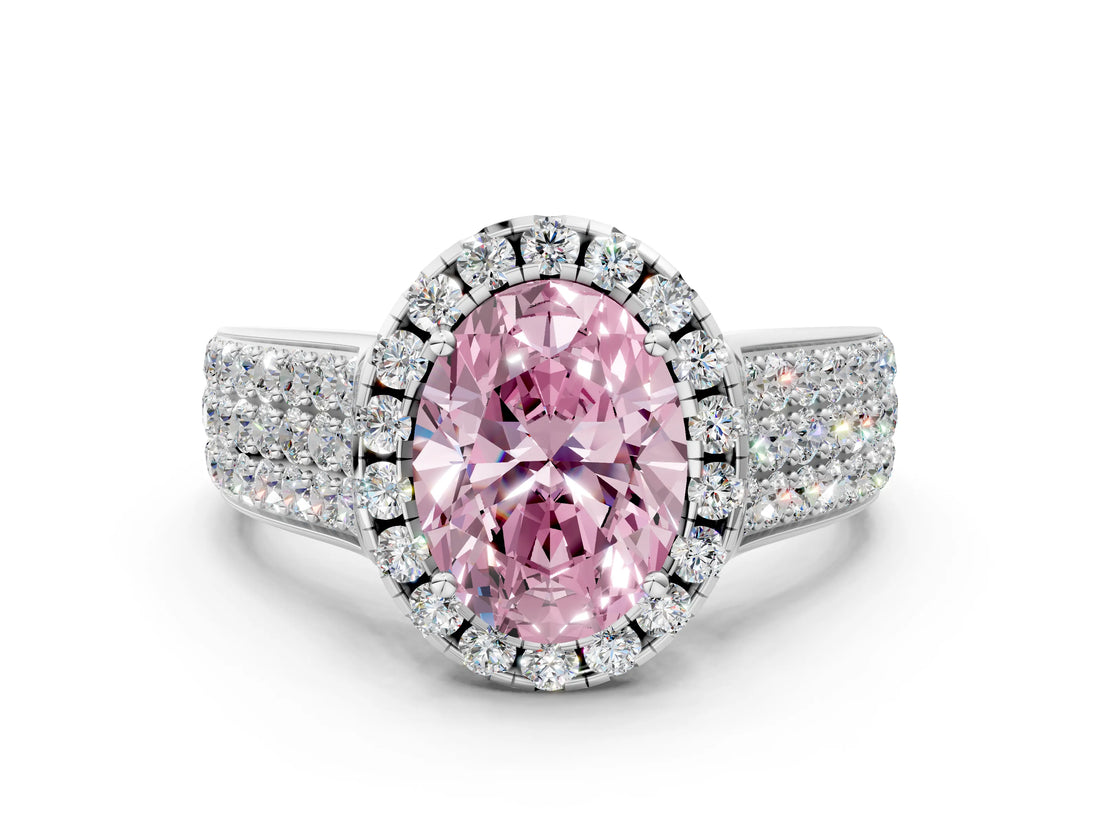 White gold Fancy Pink Oval  Halo Round Diamond Pave Band with Prong Setting_24
