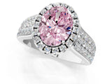 White gold Fancy Pink Oval  Halo Round Diamond Pave Band with Prong Setting_25