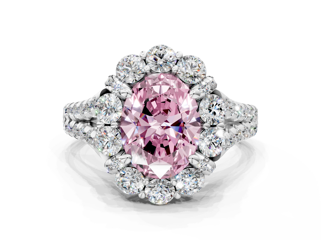 White gold Fancy Pink Oval  Halo Split Shank Diamond Engagement Ring with Pave Band and Four-Prong Setting_54