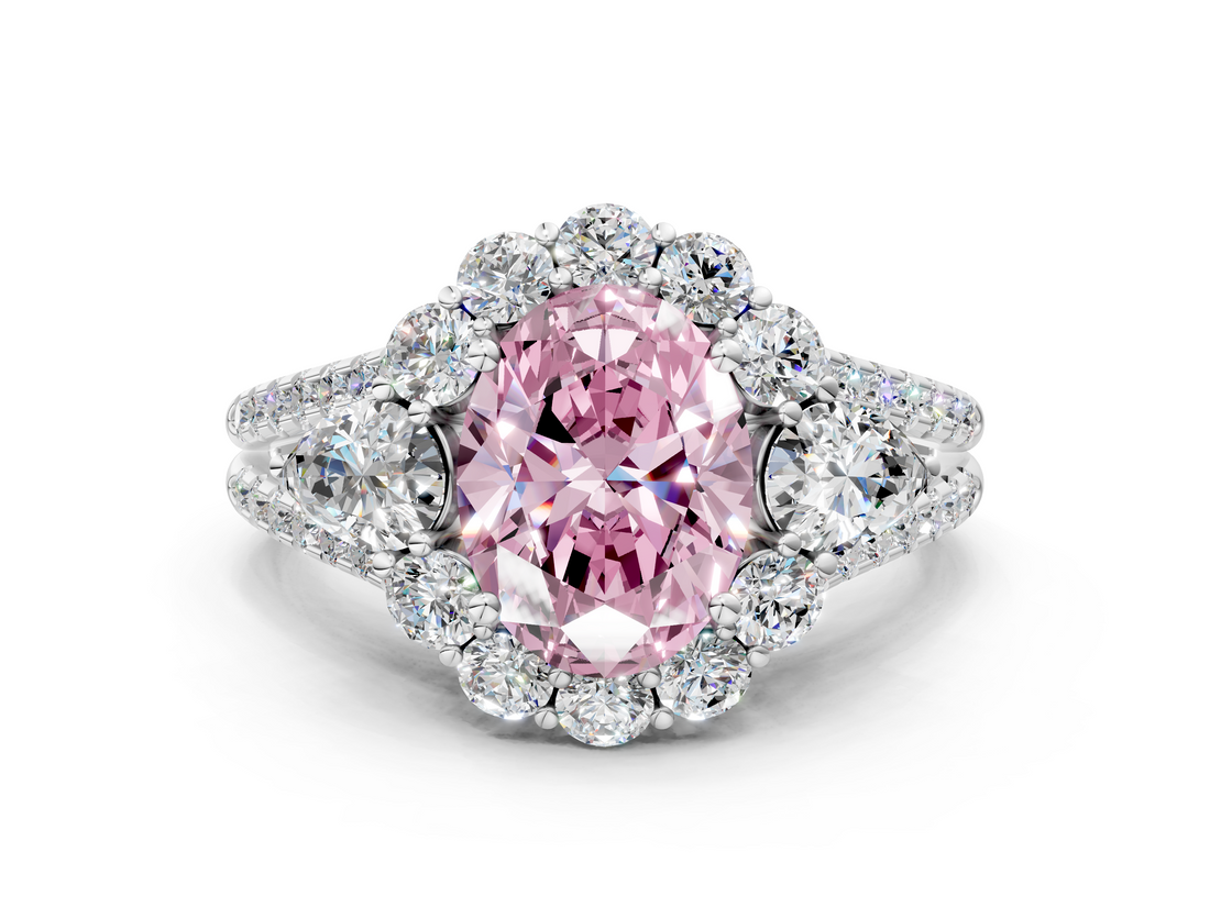 White gold Fancy Pink Oval  Halo Split Shank Diamond Engagement Ring with Prong Setting_20
