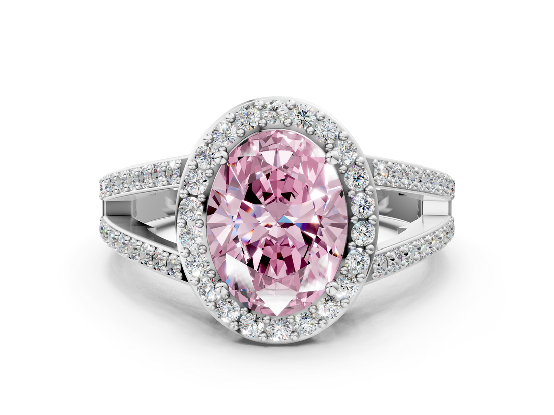 White gold Fancy Pink Oval  Halo Split Shank Diamond Ring with Four-Prong Setting_32