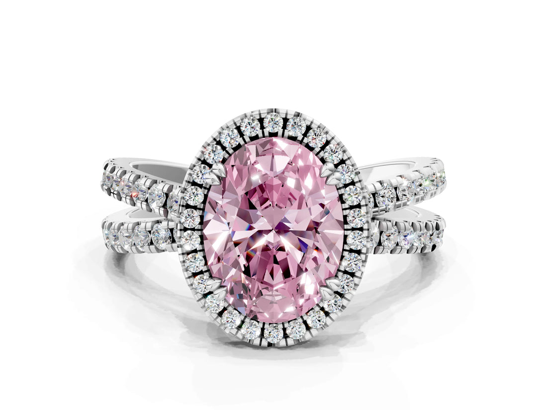 White gold Fancy Pink Oval  Halo Split Shank Diamond Ring with Pavé Setting_38