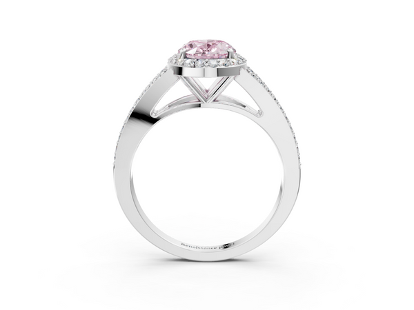 White gold Fancy Pink Oval  Halo Split Shank Diamond Ring with Prong Setting