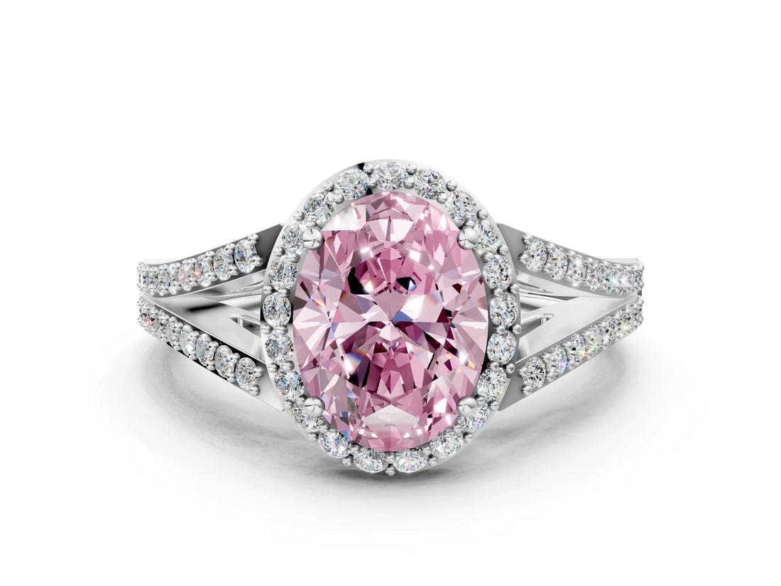 White gold Fancy Pink Oval  Halo Split Shank Pave Diamond Ring with Four-Prong Setting_48